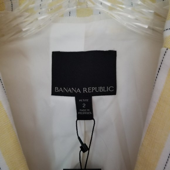 Banana Republic Stretch Linen Soft Yellow Pinstripe Tailored Blazer Size 2P - Picture 6 of 10